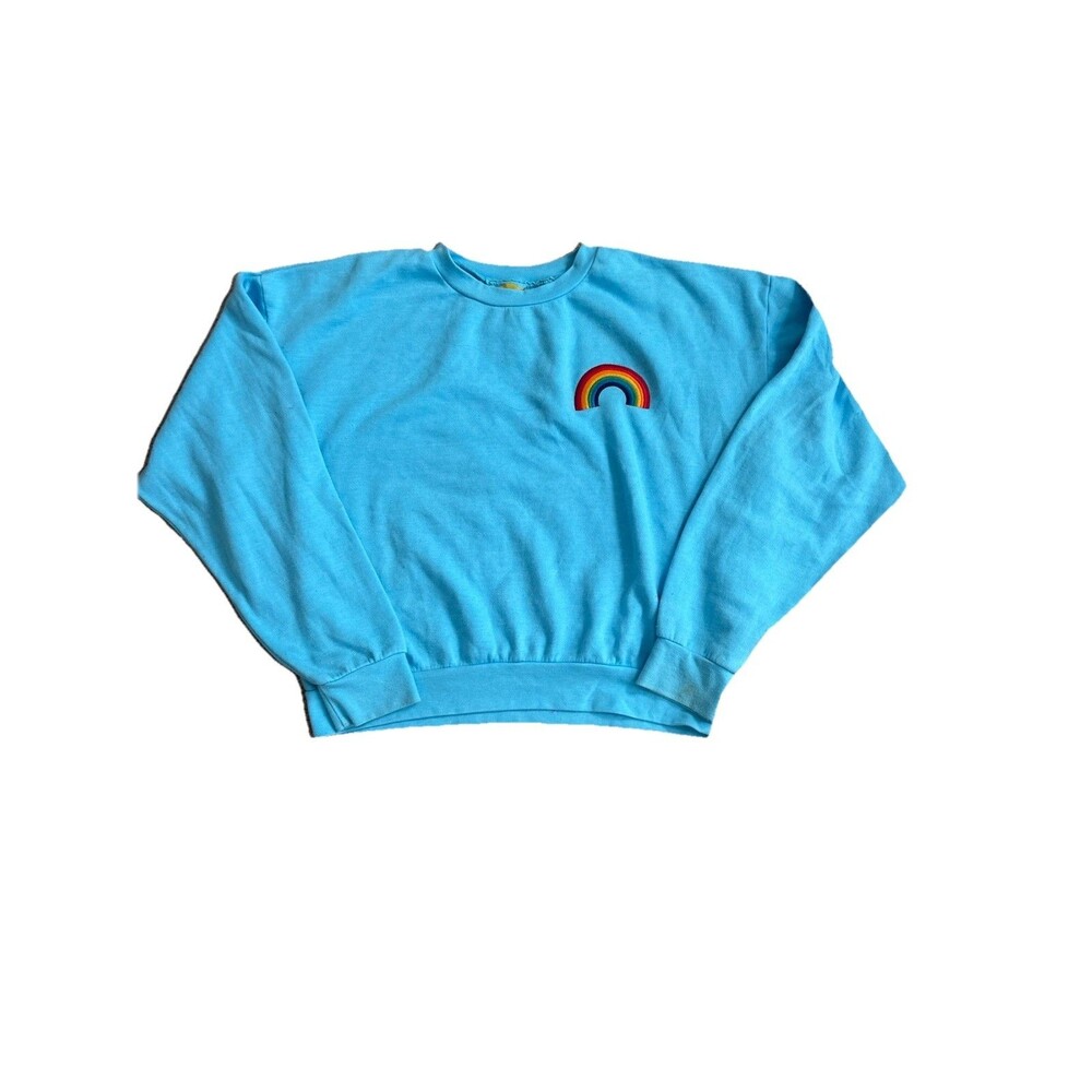 Aviator Nation Sky Blue Crewneck Sweatshirt With Embroidered Rainbow Small - Picture 3 of 8